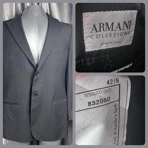 Armani Collezioni Mens Blazer 42R Charcoal Striped Wool Suit Jacket Italy Luxury